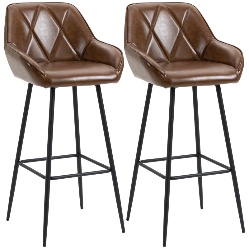 Brown Retro Bar Stools Set of 2 with Backrest and Footrest