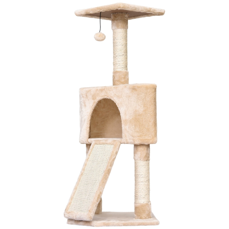 Beige Corner Cat Tree with Scratching Post and Toy