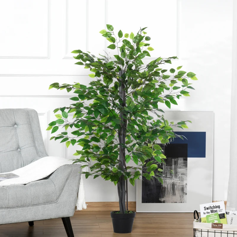 Vibrant Green Artificial Banyan Plant in Cement Pot - Indoor/Outdoor Decor