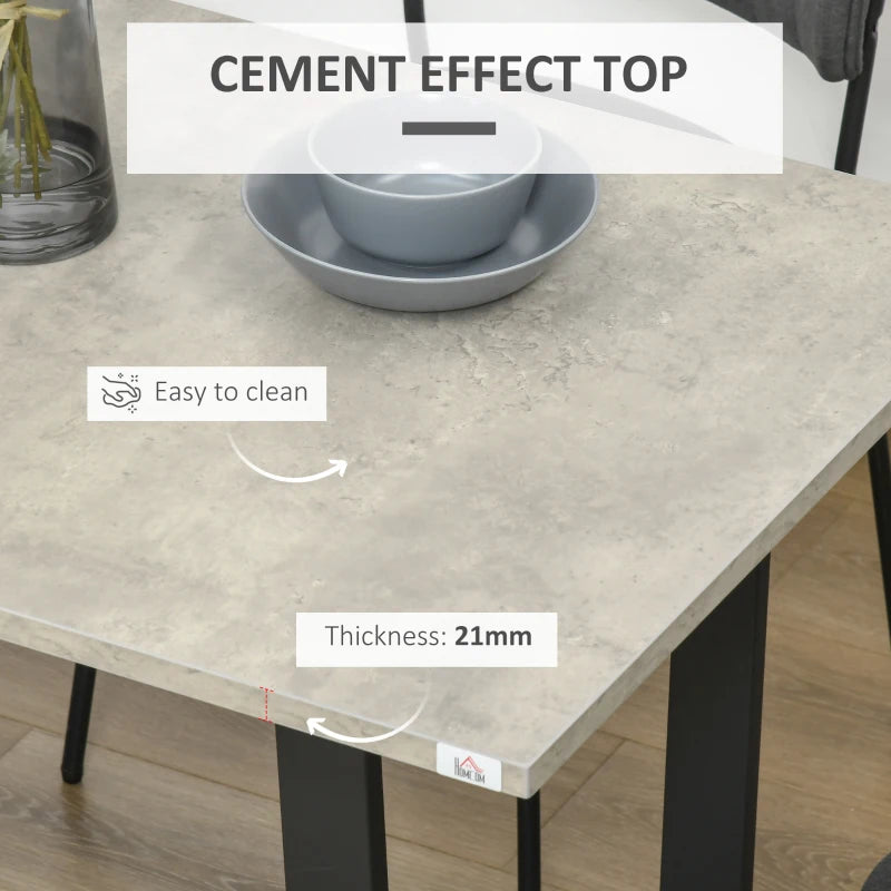 Light Grey Cement Effect Dining Table for 4, U-Shaped Metal Legs