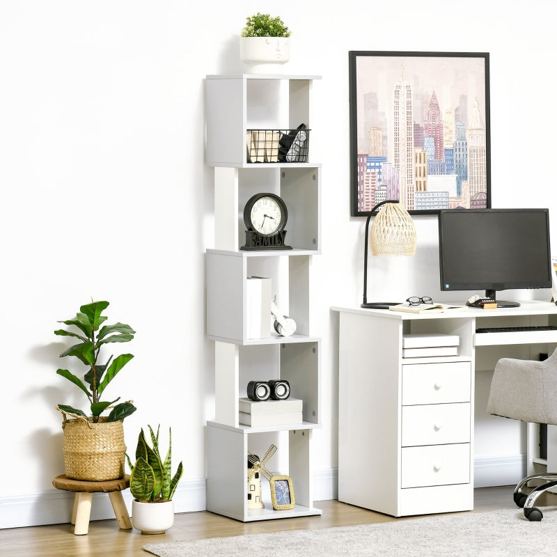 Modern 5-Tier Light Grey Bookshelf for Home Office