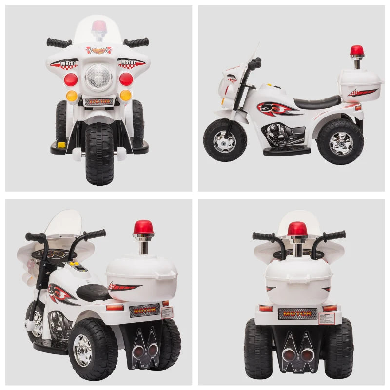 White 3-Wheel Electric Ride-On Motorcycle for Toddlers with Lights and Music