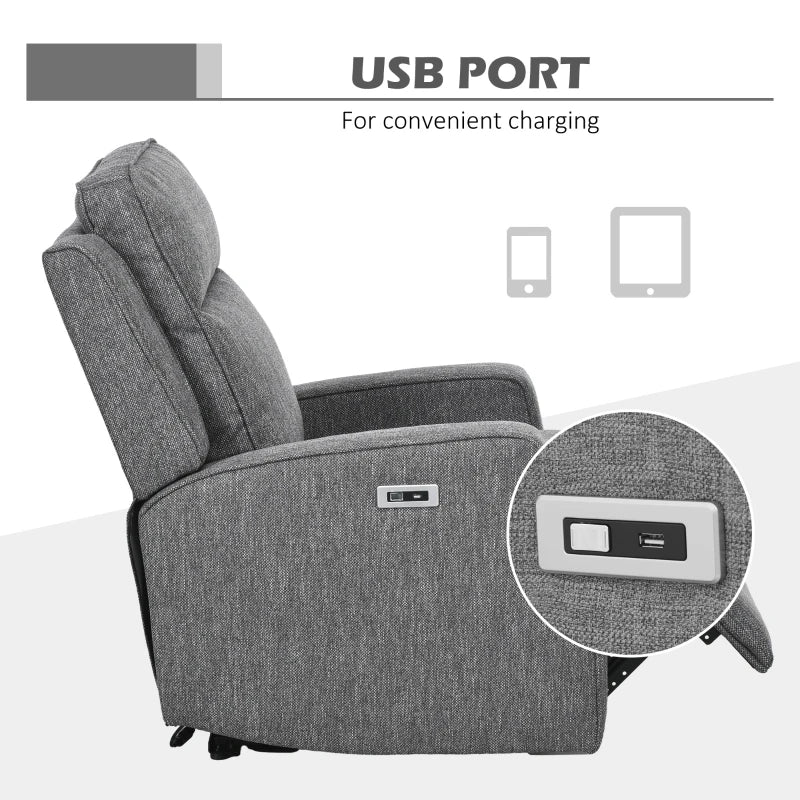 Electric Reclining Chair with USB Port and Footrest - Charcoal Grey