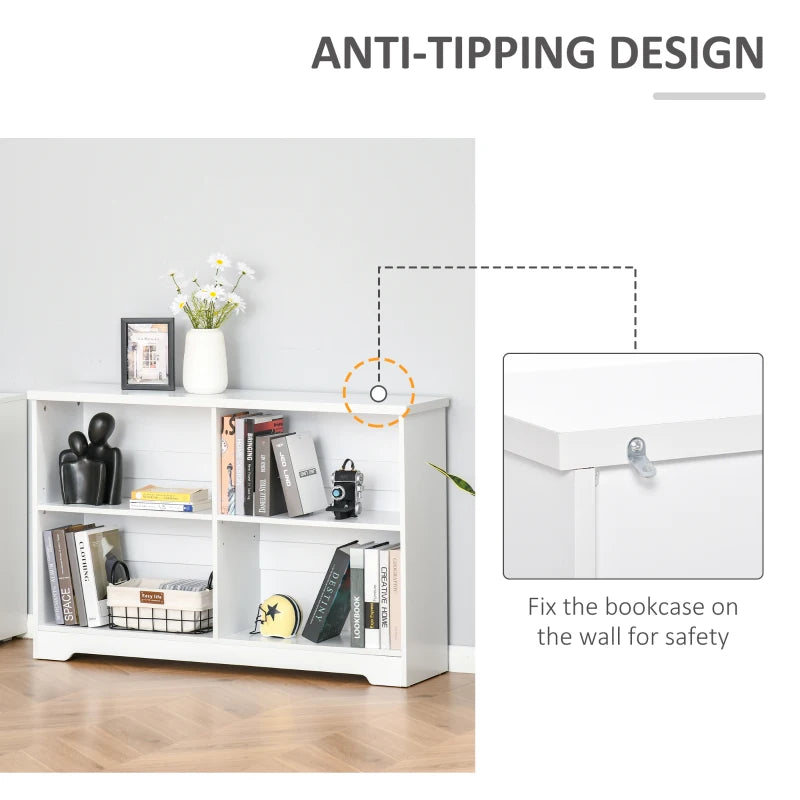 White 2-Tier Modern Cube Bookcase with Moving Shelves