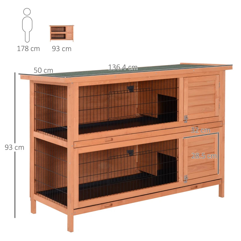 Orange Outdoor Rabbit Hutch with No-Leak Trays, Divider - 136 x 50 x 93cm