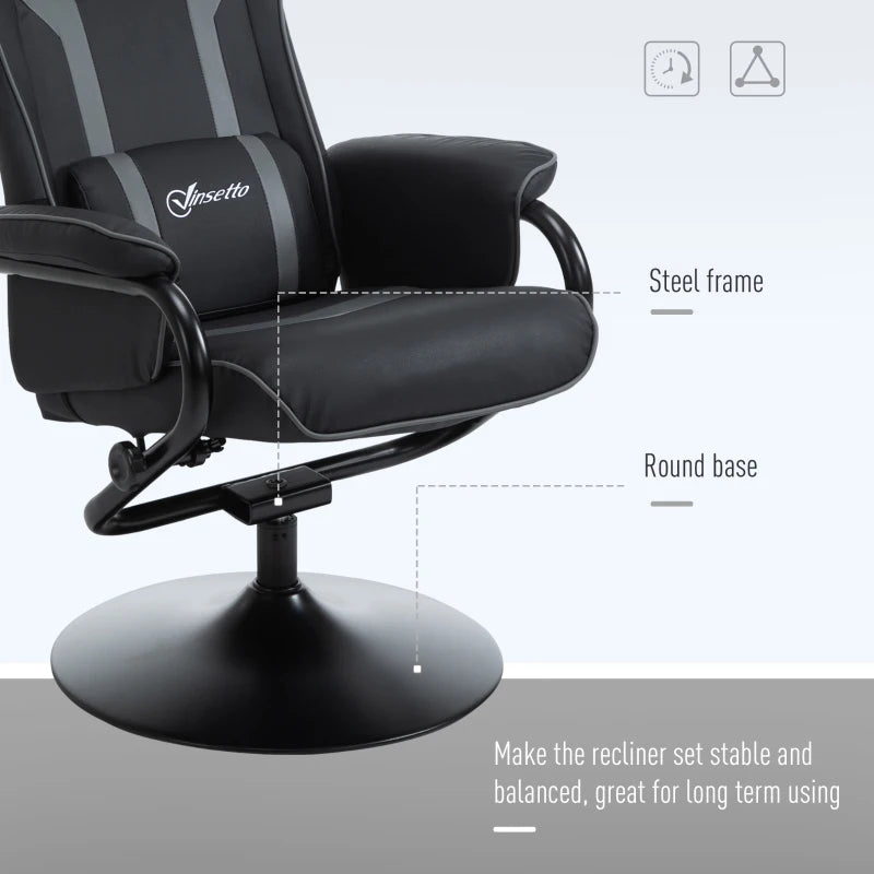 Grey Gaming Chair Set with Footrest, Recliner, Headrest & Lumbar Support