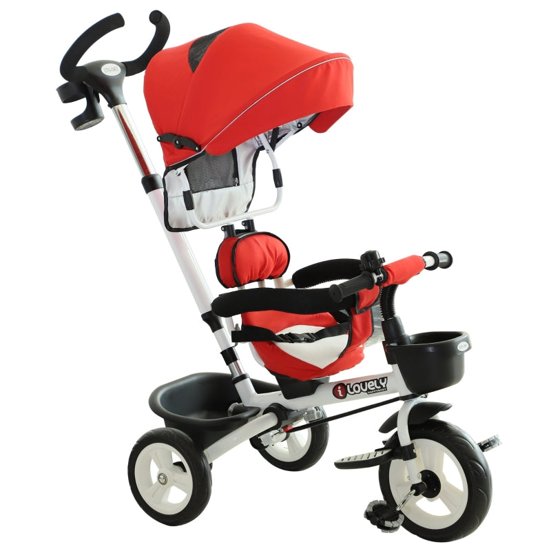 Red 4-in-1 Kids Tricycle Stroller with Canopy