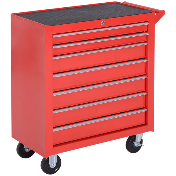 Red 7-Drawer Roller Tool Cabinet Storage Chest with Wheels