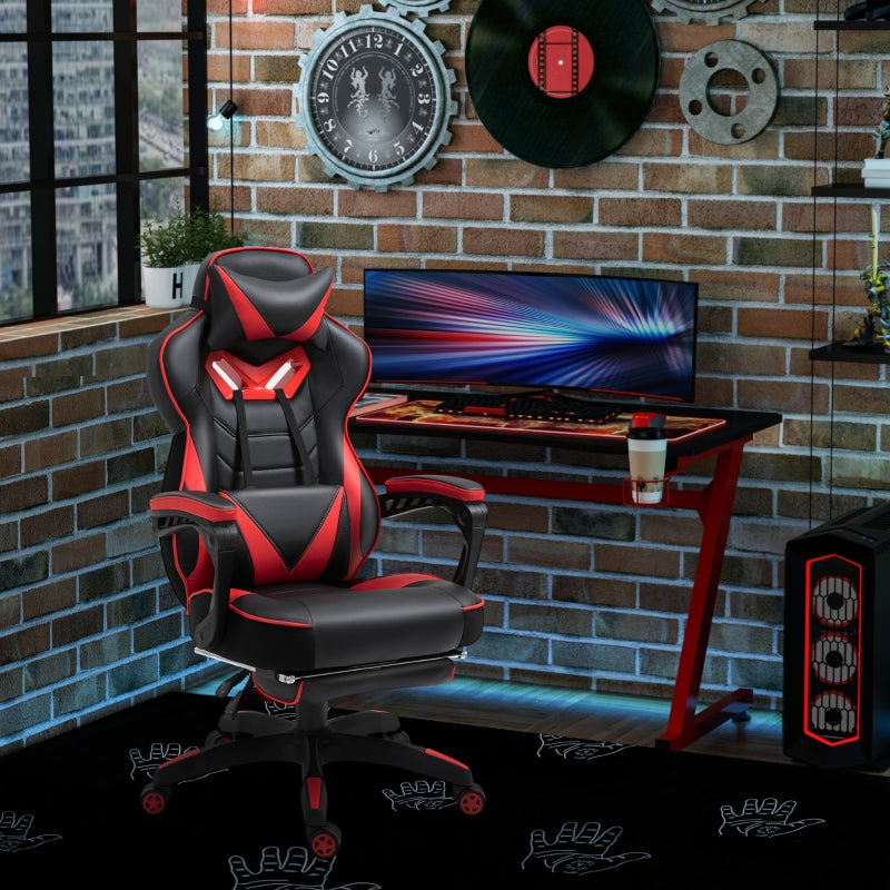 Red Gaming Chair with Lumbar Support, Footrest, and Headrest
