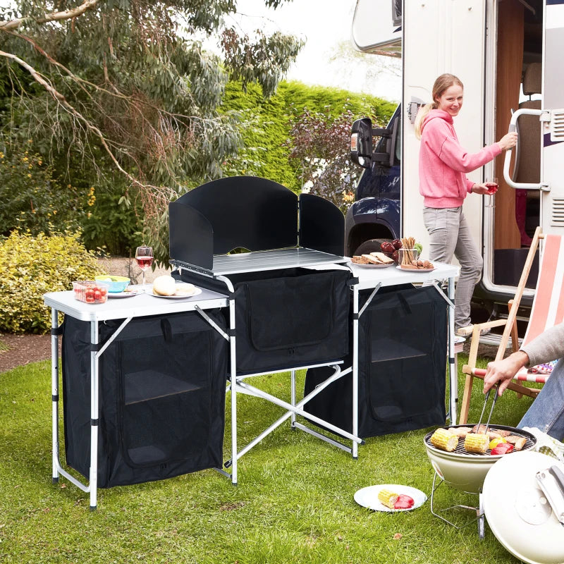 Portable Camping Kitchen with Heat-Resistant Tabletops - Blue