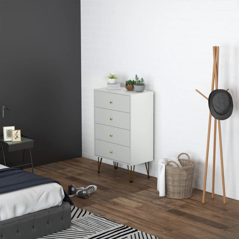 White 4-Drawer Tall Dresser with Hairpin Legs