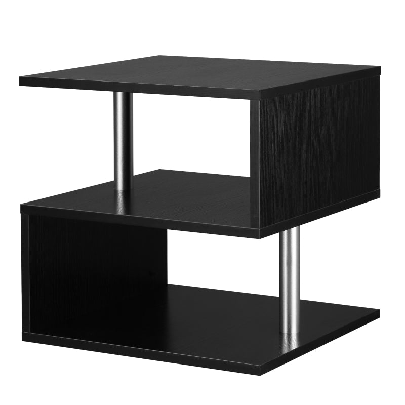 Black Wooden S-Shaped Coffee Table with 2-Tier Storage Shelves