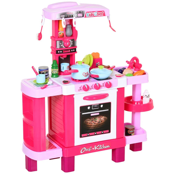 Kids Kitchen Play Set with Realistic Sounds and Lights - Pink