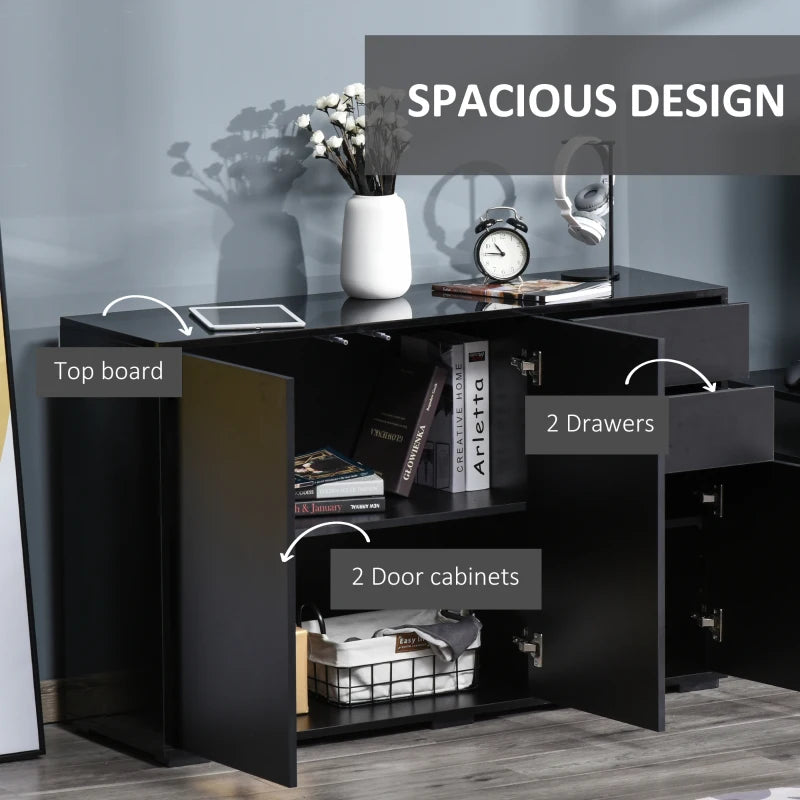 Black High Gloss Sideboard with Push-Open Design and 2 Drawers