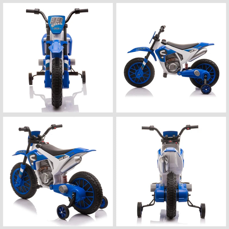 Blue Kids Electric Motorcycle Ride-On with Training Wheels, Ages 3-6