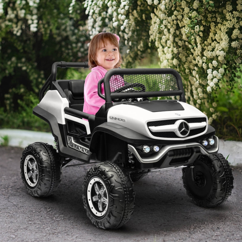 White Kids Electric Ride-On Mercedes Unimog Car with Remote Control