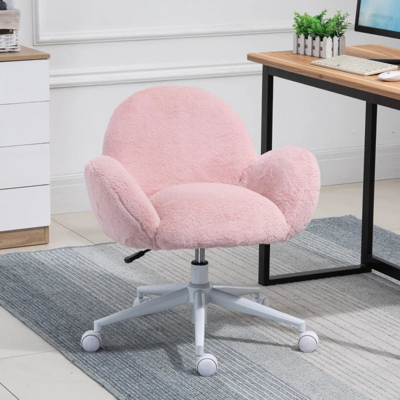 Blush Pink Fluffy Rolling Desk Chair for Home Office or Bedroom