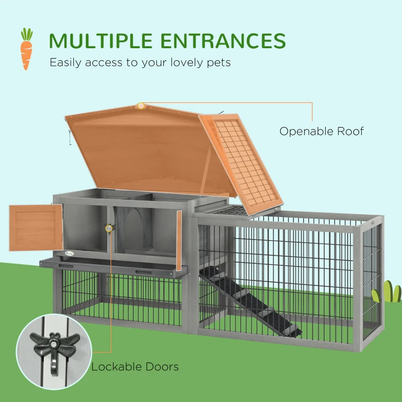 Grey Wooden Rabbit Hutch with Outdoor Run