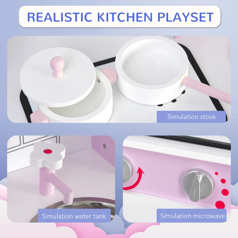 Kids Pink Pretend Kitchen Playset with Cooking Accessories