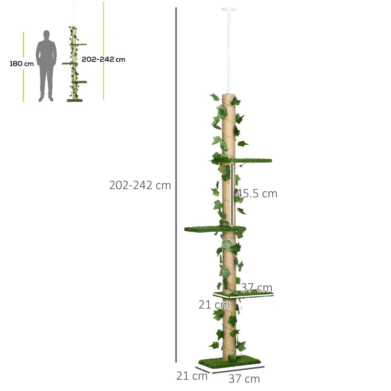 Green Adjustable Cat Tree with Perches and Anti-Slip Kit