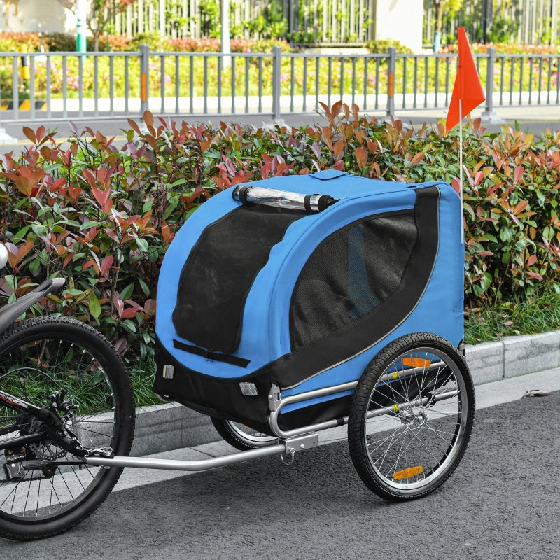 Steel Dog Bike Trailer Pet Carrier for Bicycle - Black/Blue