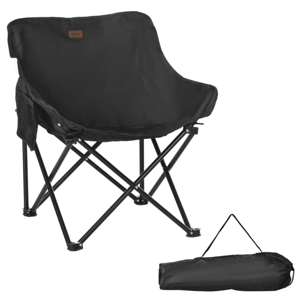 Black Lightweight Folding Camping Chair with Storage Pocket