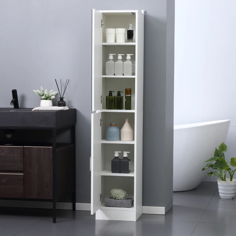 White Mirrored Tall Bathroom Storage Cabinet