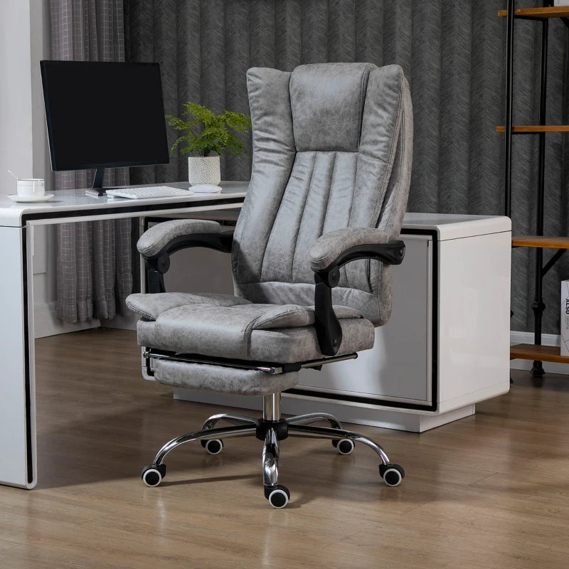 Grey Microfibre Home Office Chair with Reclining Function & Footrest