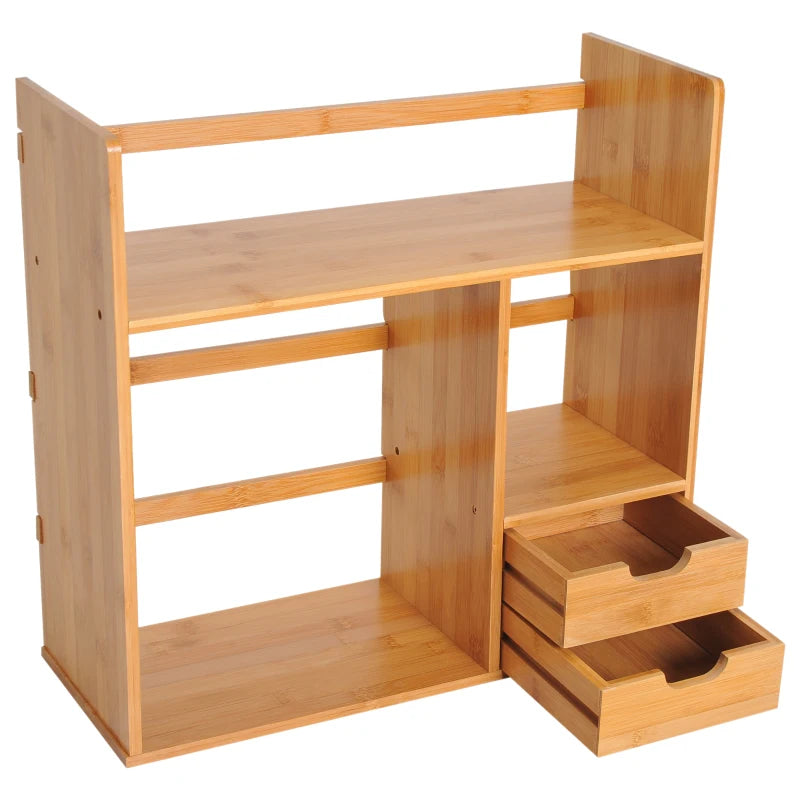 Bamboo Desktop Organizer with Drawers and Compartments