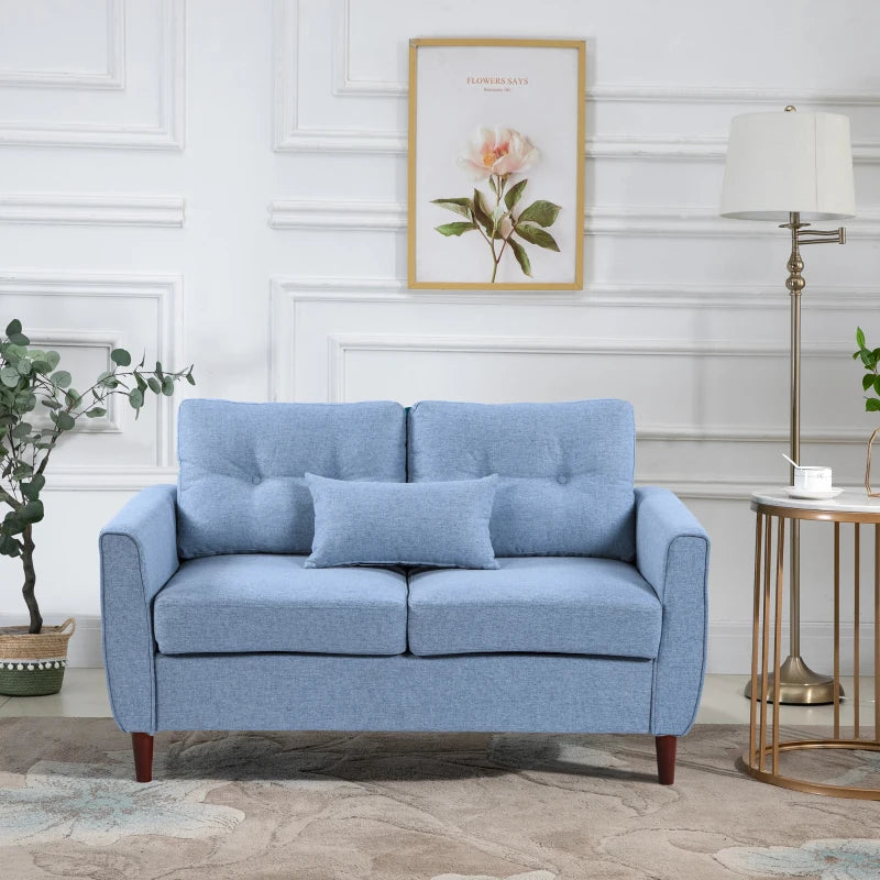 Light Blue Fabric Loveseat with Wooden Legs - 2 Seat Sofa