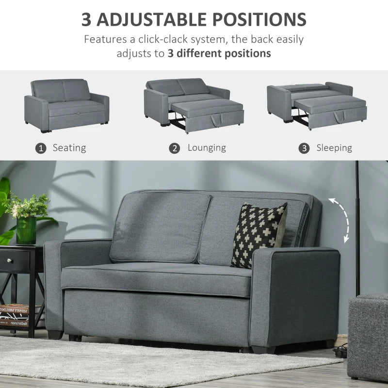 Grey Double Sofa Bed with Adjustable Backrest - Pull Out Click Clack Sofa Bed for Living Room and Bedroom