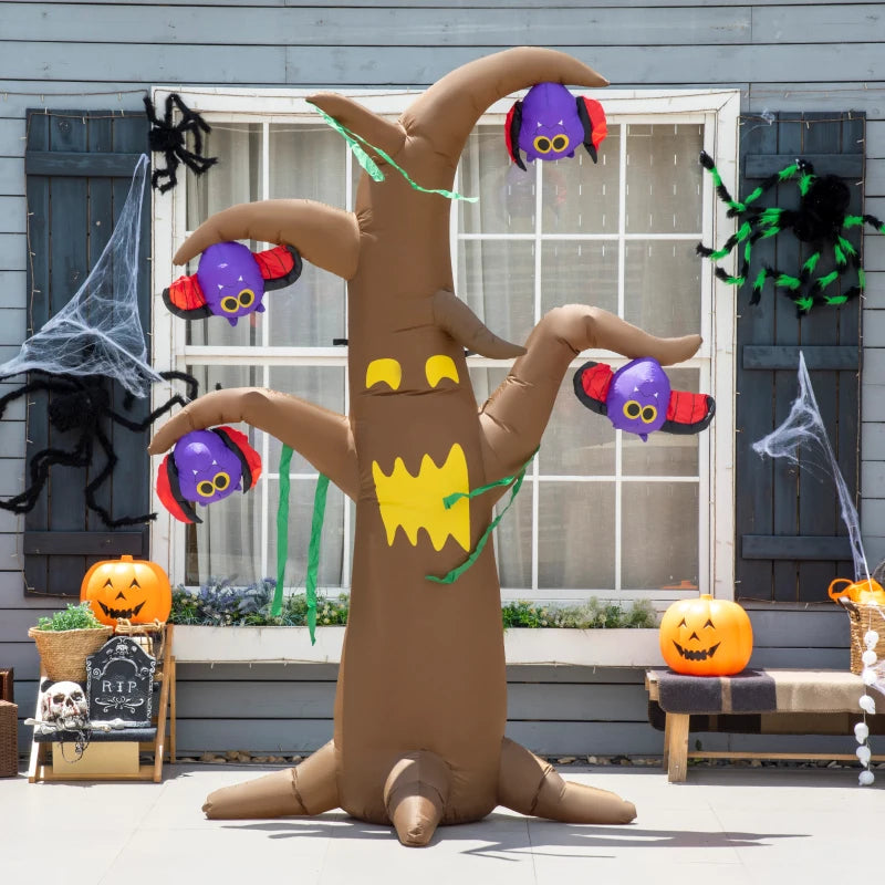 8ft Inflatable Halloween Ghost Tree with Upside-down Bats - Black