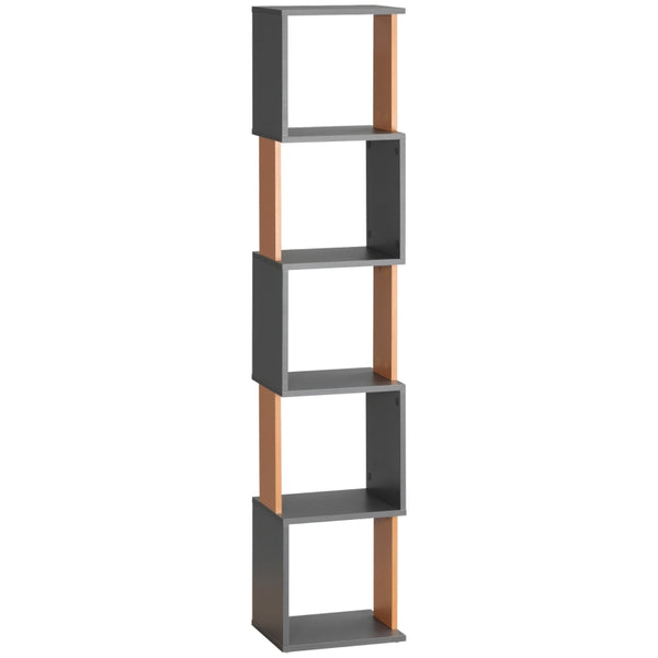 Dark Grey 5-Tier Freestanding Bookshelf for Home Office
