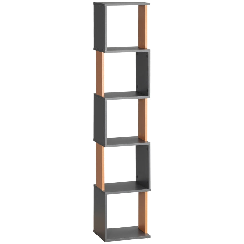 Dark Grey 5-Tier Freestanding Bookshelf for Home Office