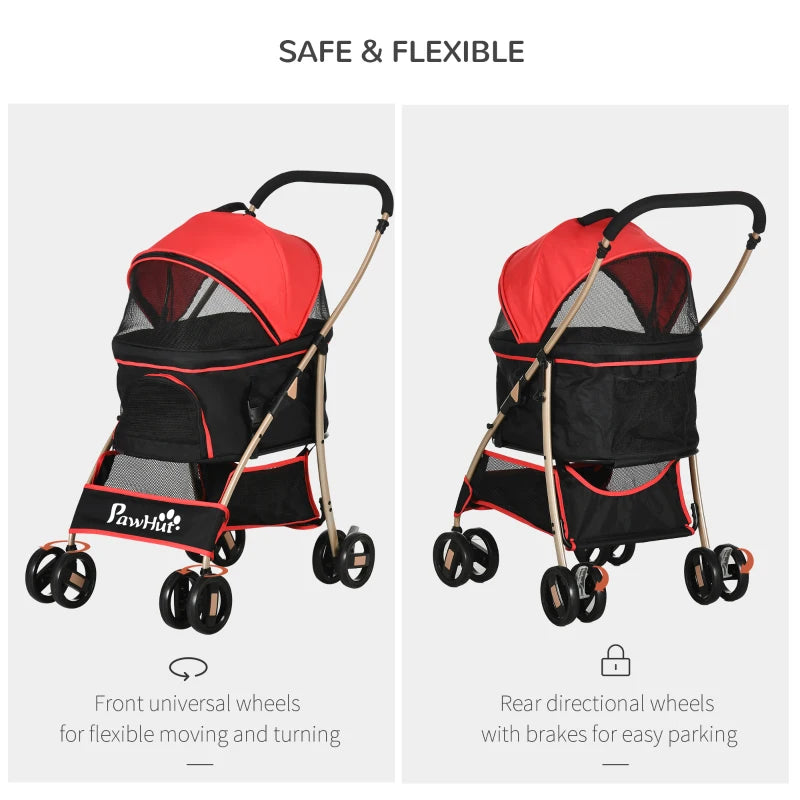 Red 3-in-1 Detachable Pet Stroller for Extra Small and Small Dogs