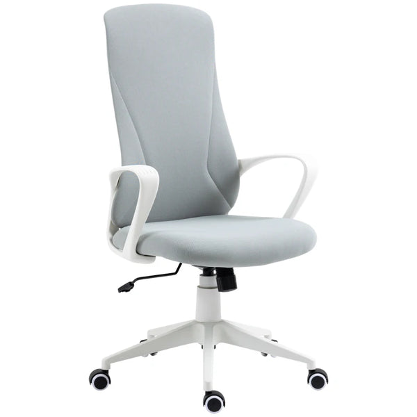 Light Grey High Back Fabric Office Chair with Armrests & Swivel Wheels