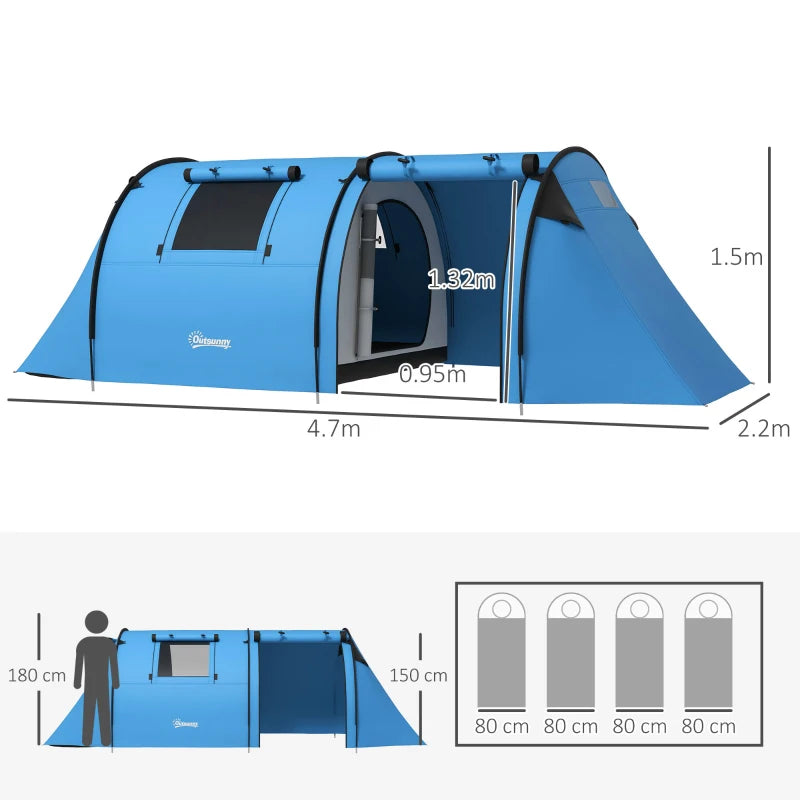 4-Person Sky Blue Tunnel Tent with Accessories