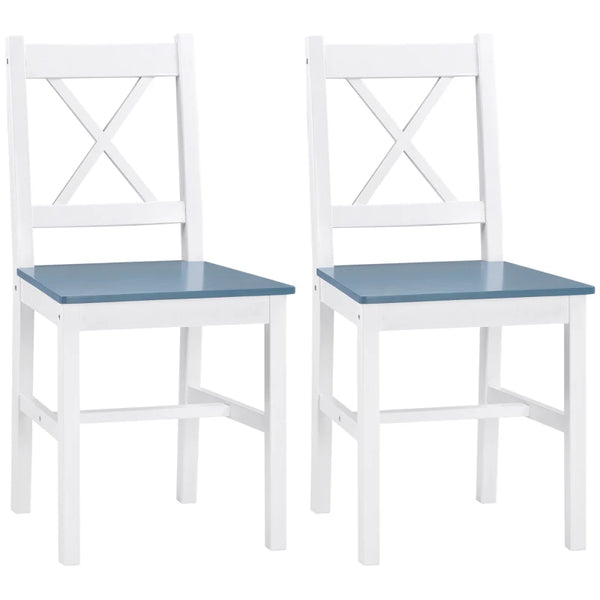 White Pine Wood Cross Back Dining Chairs Set of 2