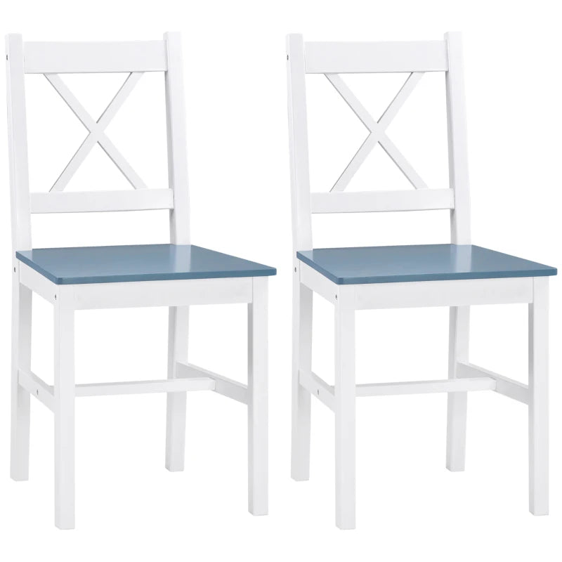 White Pine Wood Cross Back Dining Chairs Set of 2