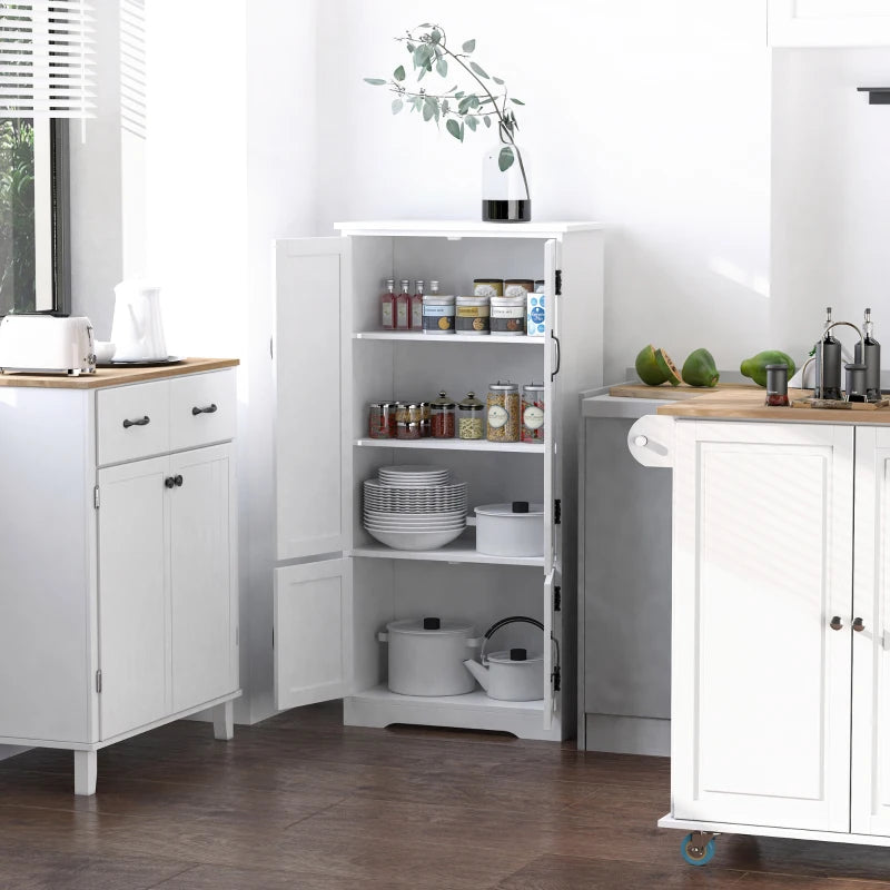 White Kitchen Storage Cabinet with Adjustable Shelves and Doors