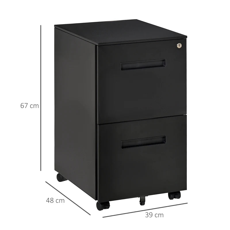 Black 2-Drawer Vertical File Cabinet with Lock, Adjustable Partition - A4/Letter Size