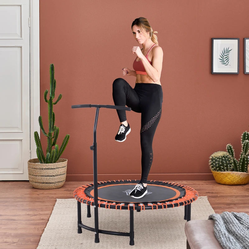 Mini Round Steel Frame Trampoline with Adjustable Handle Black Orange