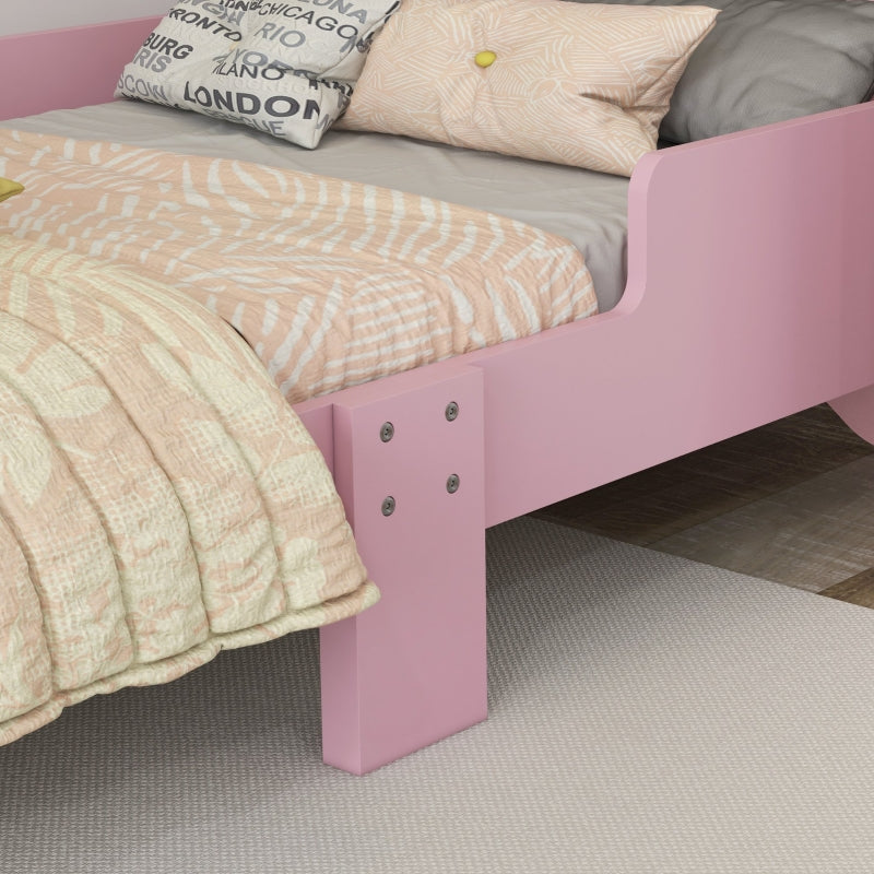 Cat Design Pink Toddler Bed Frame with Guardrails - 3-6 Years