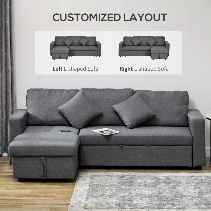 Dark Grey Sofa Bed with Storage, 3 Seater Pull Out Couch
