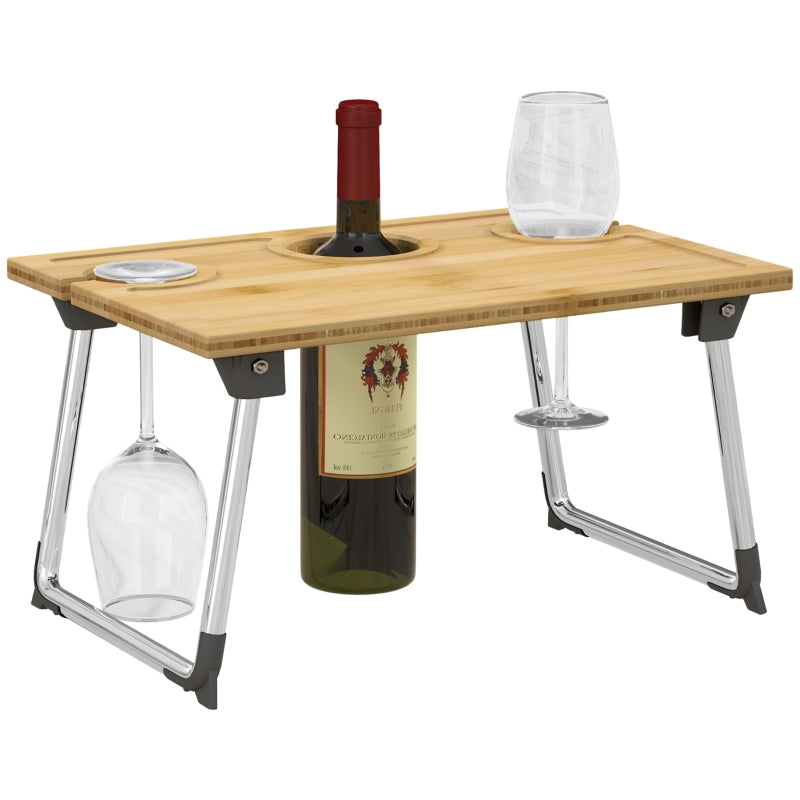 Bamboo Wine and Glass Picnic Table - Natural Wood Color