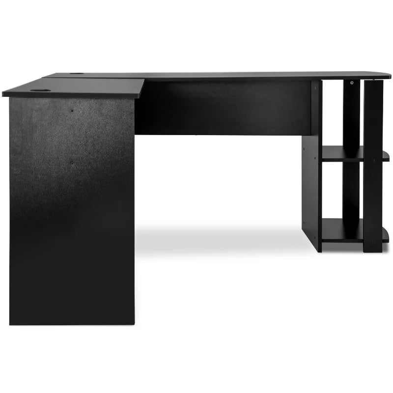 Black L-Shaped Corner Desk with Storage Shelves, Home Office Gaming Desk, 140x140x75 cm