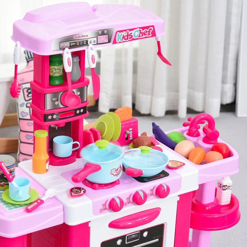 Kids Kitchen Play Set with Realistic Sounds and Lights - Pink