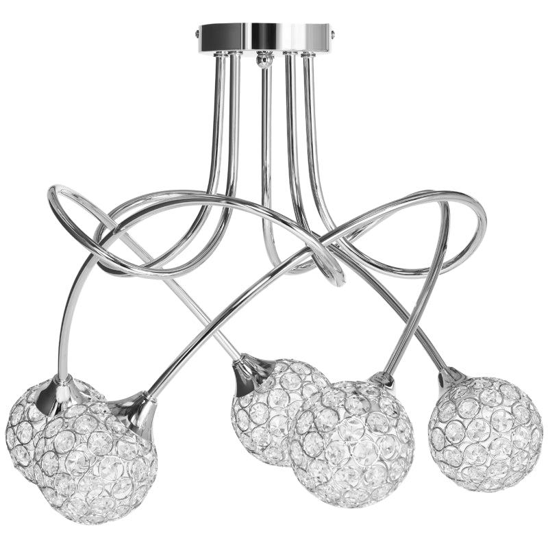 Crystal Ball Chandelier Pendant Light - Silver, 5 Lampshades, 5 G9 Bulbs