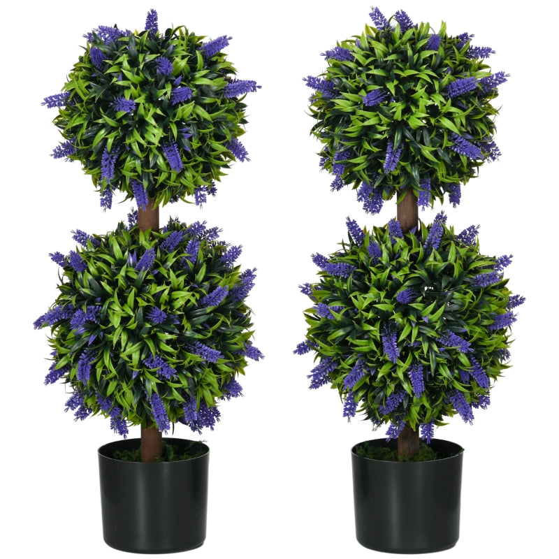 Set of 2 Lavender Flower Ball Trees with Pot, Indoor Outdoor Decor, 70cm