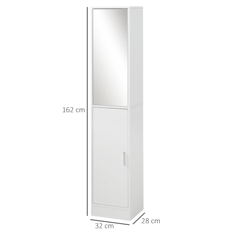 White Mirrored Tall Bathroom Storage Cabinet